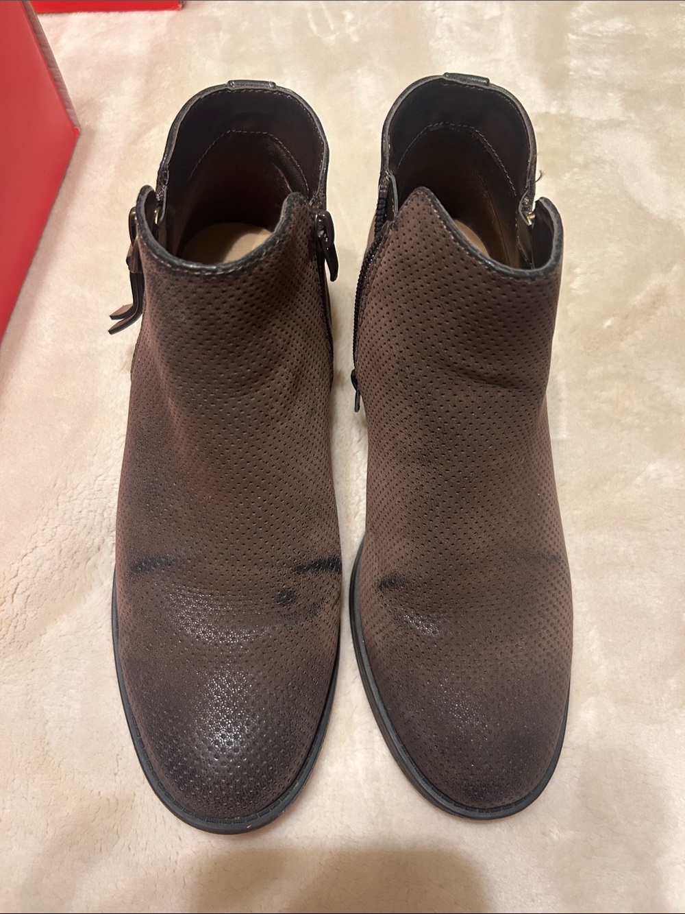 True Craft Brown Perforated Leather Ankle Boots